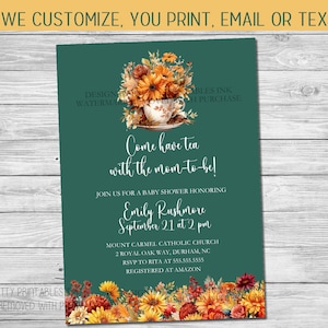 Fall Baby Shower Invitation, Autumn Baby Shower Invitation, Tea Baby Shower Shower Invitation, Gender Neutral Baby Shower Invite for Fall