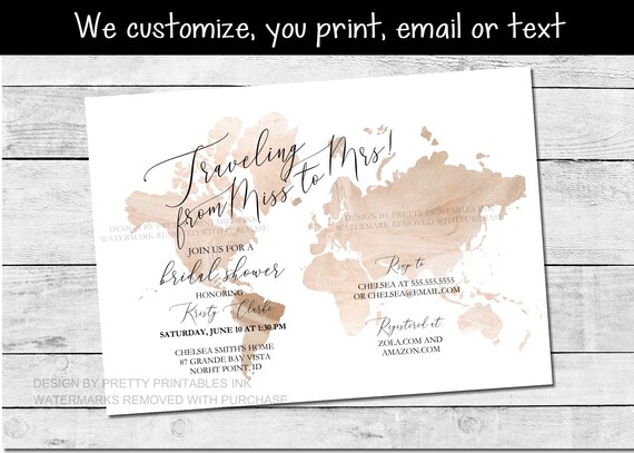 Travel Bridal Shower Invitation Printable | Miss to Mrs Bridal Shower Invitation | Love is a Journey Bridal Shower Invite | Map Invitation Il_570xn