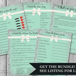 Bridal shower game printable, love song game, glitter bridal shower games, virutal bridal shower game, match the love song game image 3
