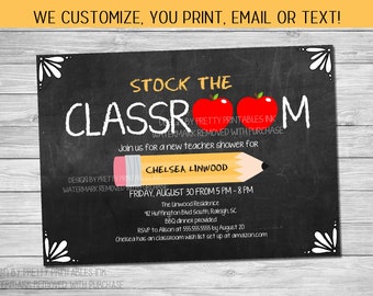 New teacher shower invitation, stock the classroom invitation, teacher grad invitation, classroom supply shower invite, supply shower invite