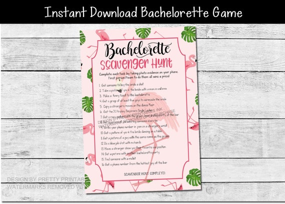 Printable flamingo bachelorette scavenger hunt, flamingo bachelorette game, scavenger hunt photo challenge Il_570xn