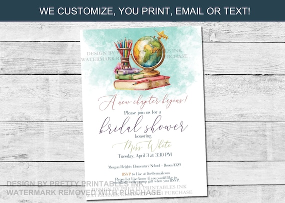 Printable teacher bridal shower invitation | classroom shower invitation | teacher shower invite | a new chapter begins shower invitation Il_570xn