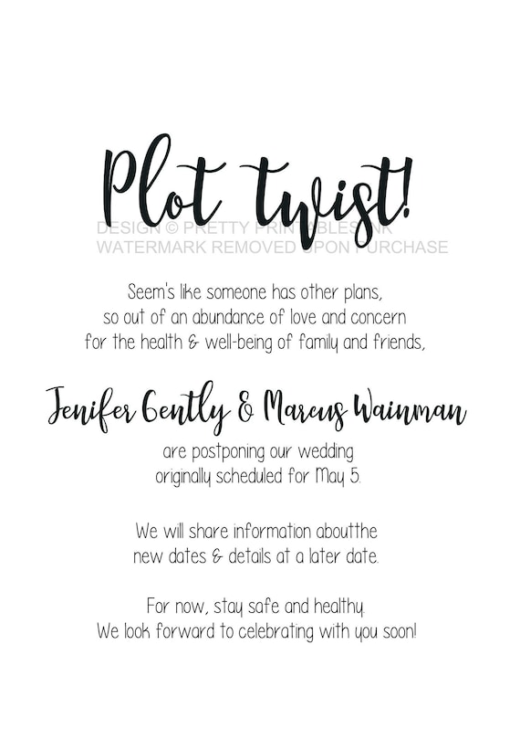Change of Plans Invitation (printable) | Plot Twist Change of Date Announcement | Wedding Postponement | Event Postponement Il_570xn