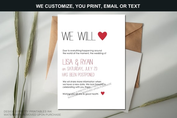 Wedding Postponement (printable) | Change of Plans Announcement | Cancelled Wedding | Date Change Announcement Il_570xn