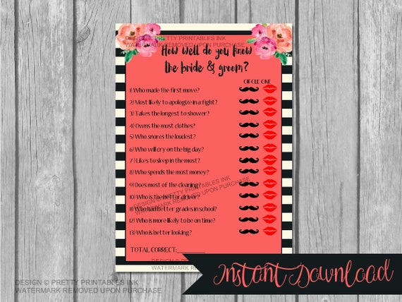 Instant Download Bridal Shower Game Bride And Groom Game Couples