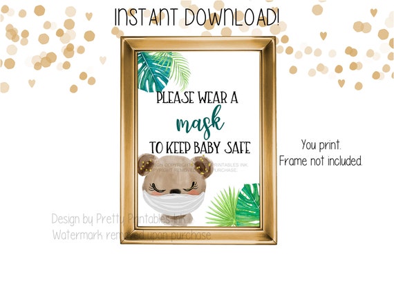 Baby Mask Sign Printable | Wear a Mask Baby Shower Sign Printable | Social Distance Sign | Please Take a Mask Sign | Bear Baby Shower Sign Il_570xn