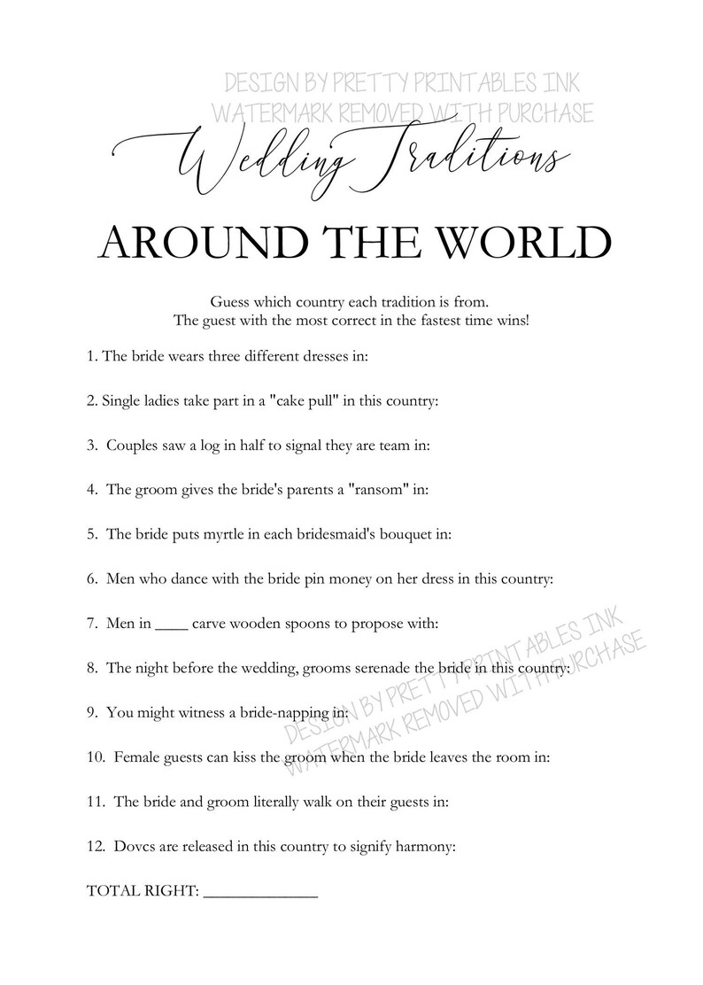 Wedding Traditions Game Wedding Traditions Bridal Shower Etsy