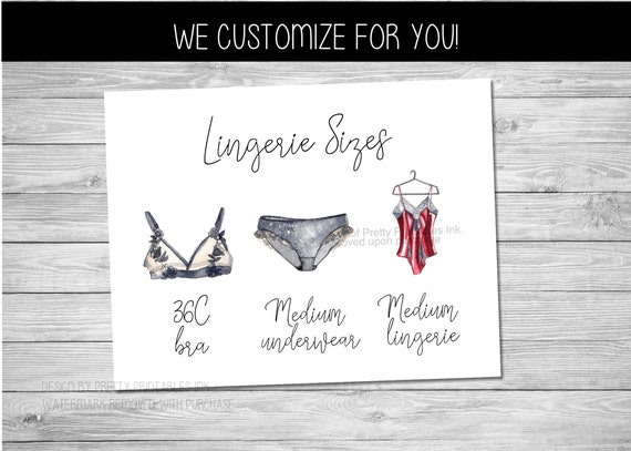 Printable lingerie size card | Lingerie Size Insert | Bride's Measurements Card | Lingerie Shower Insert | Bra and Panty Size Card Il_570xn
