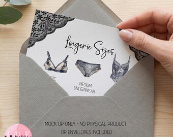 Lingerie doucheformaat kaart afdrukbaar | Bijsluiter met afmetingen bruid (pdf)