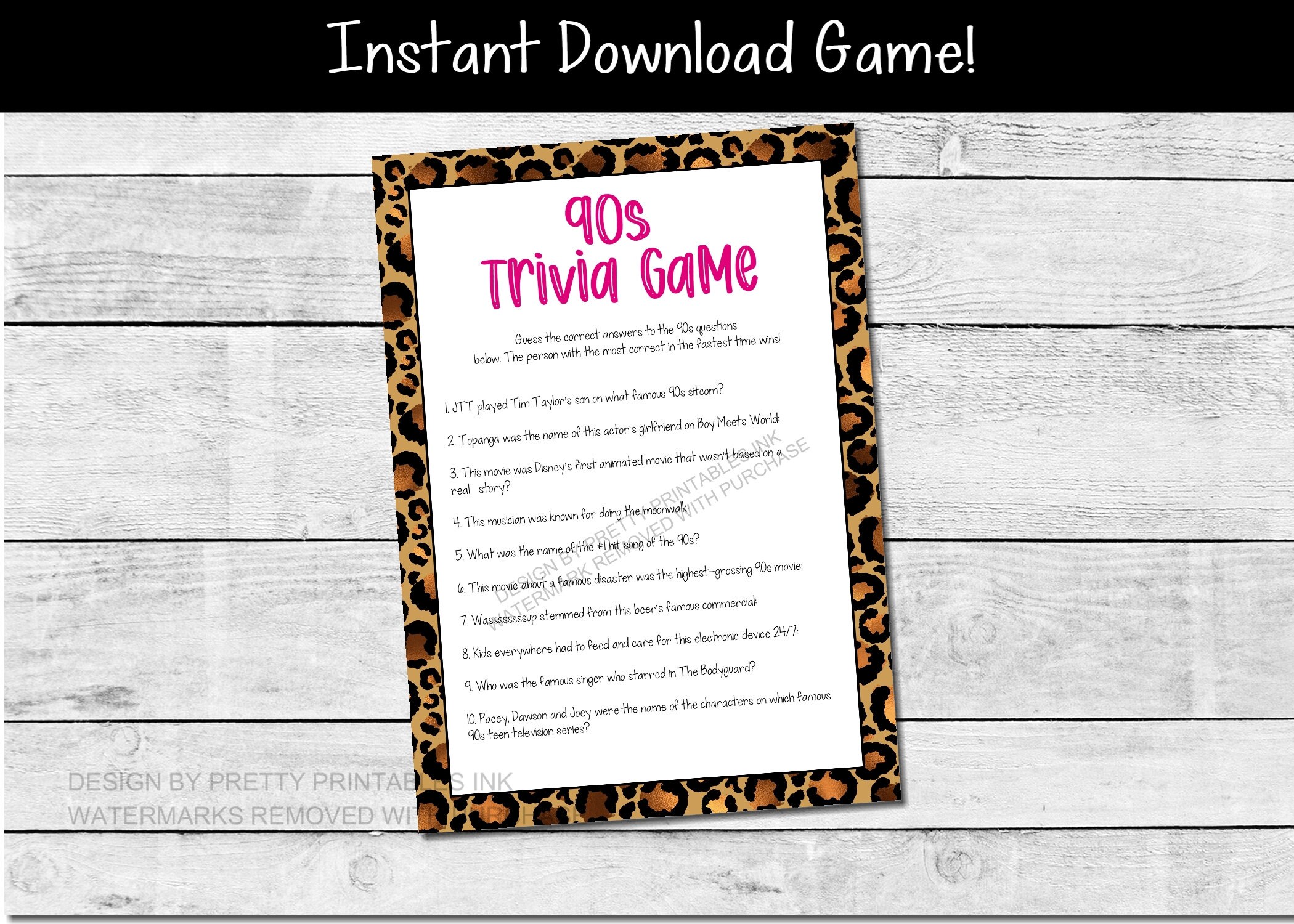 90s Trivia Game Printable 90s Party Game Girls Night Game Etsy