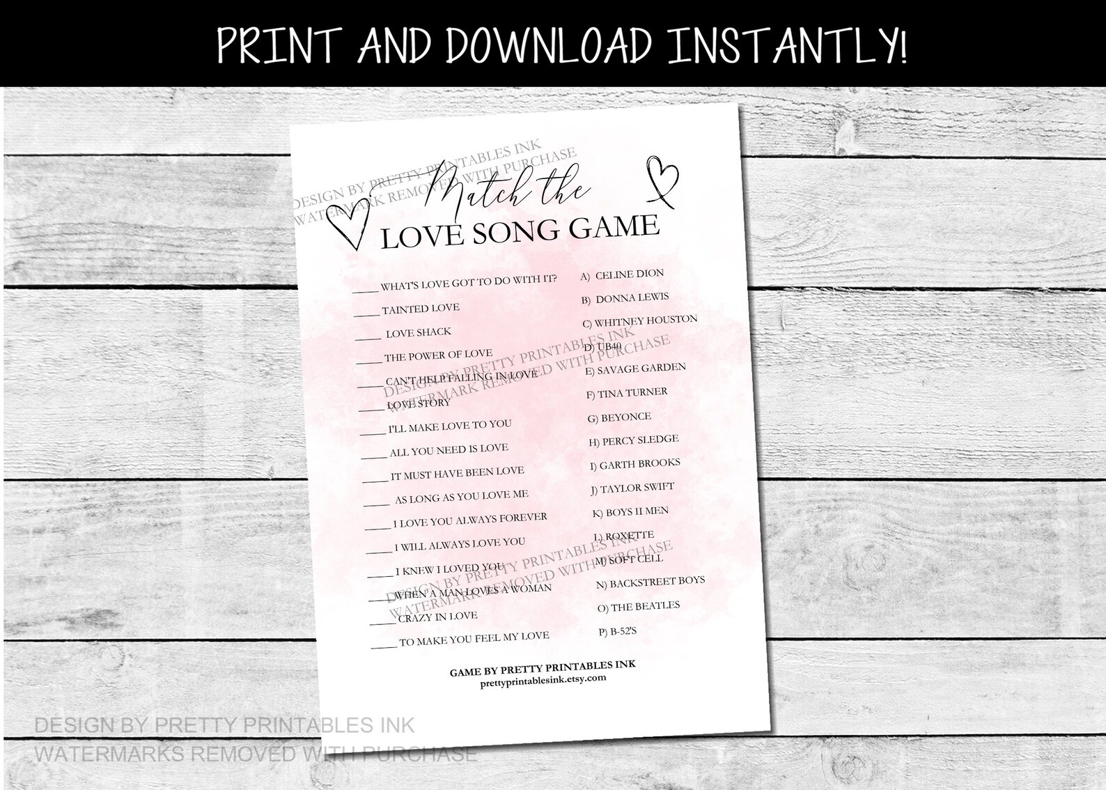 Bridal Shower Game Printable, Love Song Game, Blush Bridal Shower Games ...