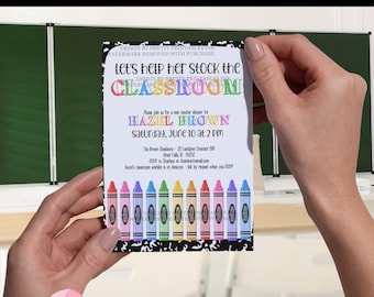 Stock the Classroom-uitnodiging voor nieuwe leraar, Teacher Supply Shower - aangepast (pdf/jpeg)