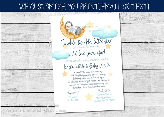 Baby Shower By Mail Invitation Printable | Penguin Baby Shower by Mail Invite | Virtual Baby Shower Invite | Mail Baby Shower Invite Il_570xn