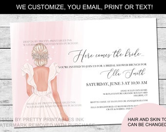 Bridal shower invitation printable |  Blush Bridal Shower Invitation Customized | Bridal Shower Invitation Pink | Wedding Dress Invitation