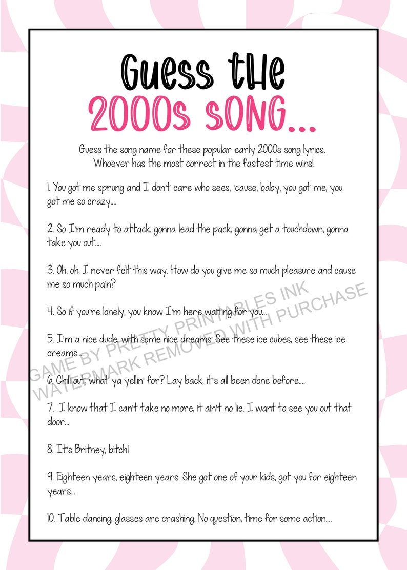 2000s Party Games Printable Y2K Party Games 00's Party Etsy
