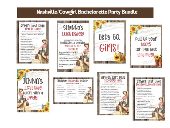 Cowgirl Bachelorette Party Bundle with Bachelorette Invitation, Itinerary, Bachelorette Signs and Bachelorette Games, Nashville Bash Bundle Il_570xn