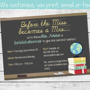 Printable teacher bridal shower invitation |  classroom shower invitation | teacher shower invite | virtual teacher bridal shower invite