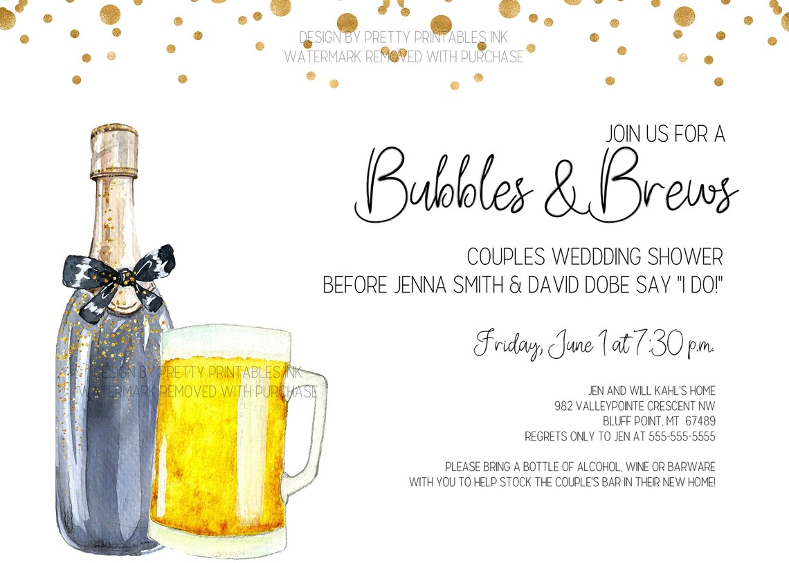 Bubbles and Brews Couples Shower Invitation Printable Cheers Etsy