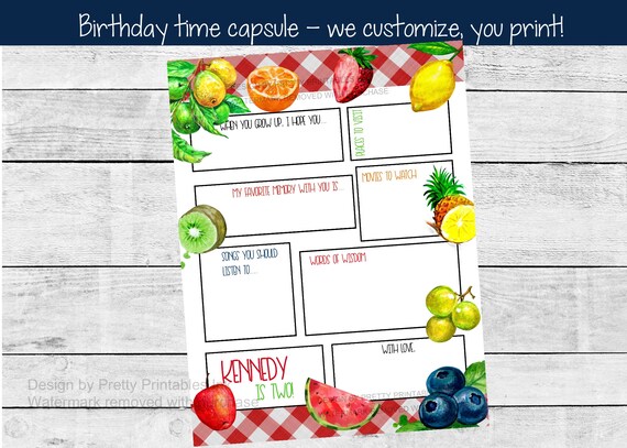 Birthday Time Capsule Printable | 2nd Birthday Time Capsule | Twotti Fruitti Birthday Capsule | Two-tti Fruity Birthday | Birthday Wishes Il_570xn
