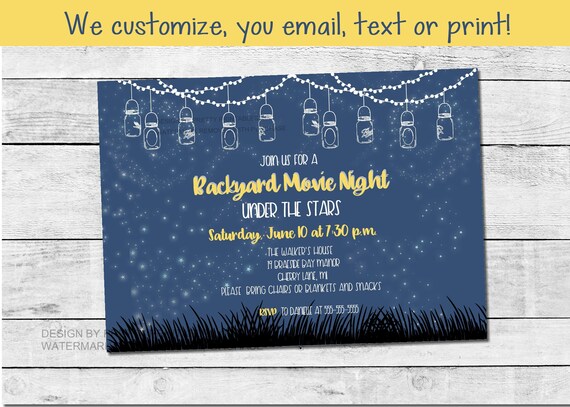 Customized backyard movie night invitation, outdoor movie party invitation, outdoor movie birthday invitation, movie under the stars invite Il_570xn