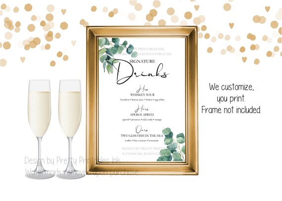 Printable Wedding Signature Drinks Sign, Customized Signature Drinks Sign for Wedding, Wedding Bar Sign, Feature Drink Sign - EUGENIA Il_570xn