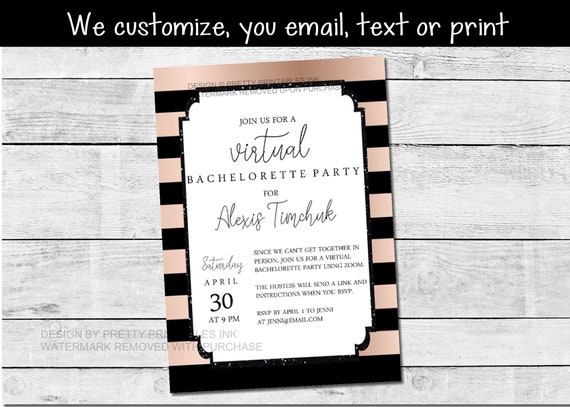 Virtual Bachelorette Invitation | Rose Gold Virtual Bachelorette Party Invitation | Virtual Hen Party Invitation | Il_570xn