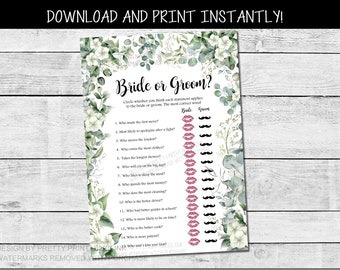 Who knows the couple best game | bride or groom game | bridal shower game | engagement party game | greenery bride or groom quiz