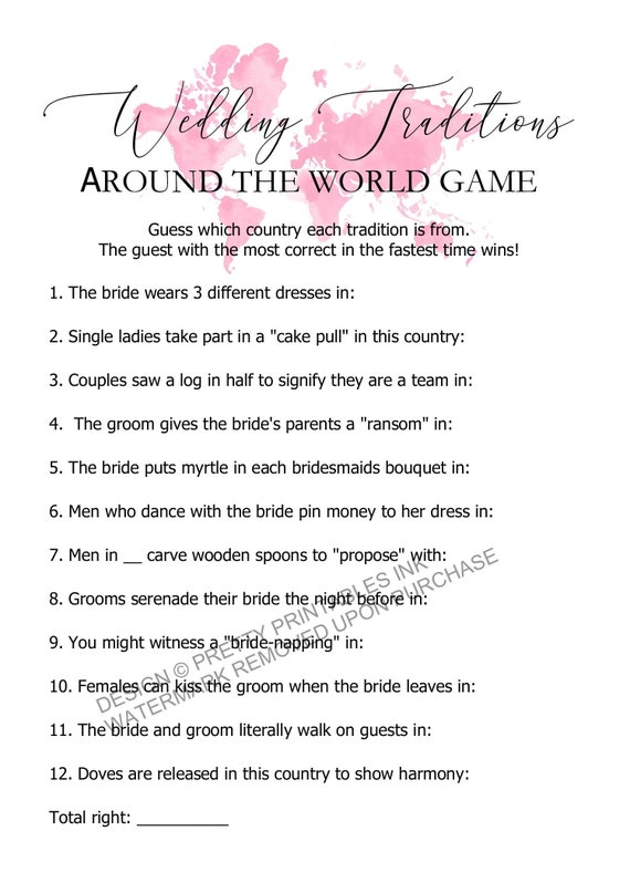 Printable Travel Themed Bridal Shower Game | Wedding Traditions Around The World Game | Wedding Traditions Bridal Shower Game Il_570xn
