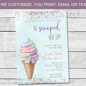 Bridal Shower Invitation Printable |  Ice Cream Bridal Shower Invitation | Summer Bridal Shower Invite | She&#39;s Been Scooped Up Invitation