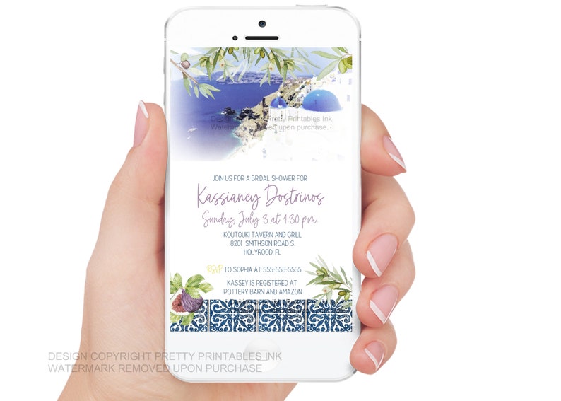 Greek bridal shower on iPhone to see what invitation looks like as an e-vite