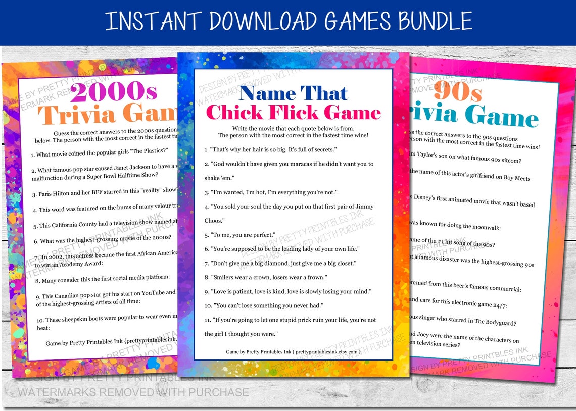 Girl's Night Games Printable Girls Night in Games Bundle Etsy