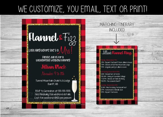 Flannel and fizz bachelorette party, flannel and fizz bachelorette invitation, fizz and flannel invitation, flannel fur and fizz invite Il_570xn