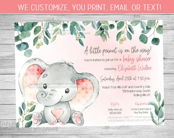 Elephant Baby Shower Invitation Printable | Pink Elephant Baby Invite | Girl Baby Shower Invite | Elephant Invitation for Girl Baby Shower