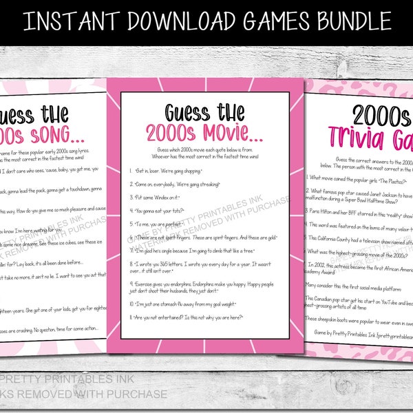 2000s Party Games Printable, Y2K Party Games, 00's Party Game Bundle, Adult Birthday Party Game, 21st Birthday Game, Girls Night Games