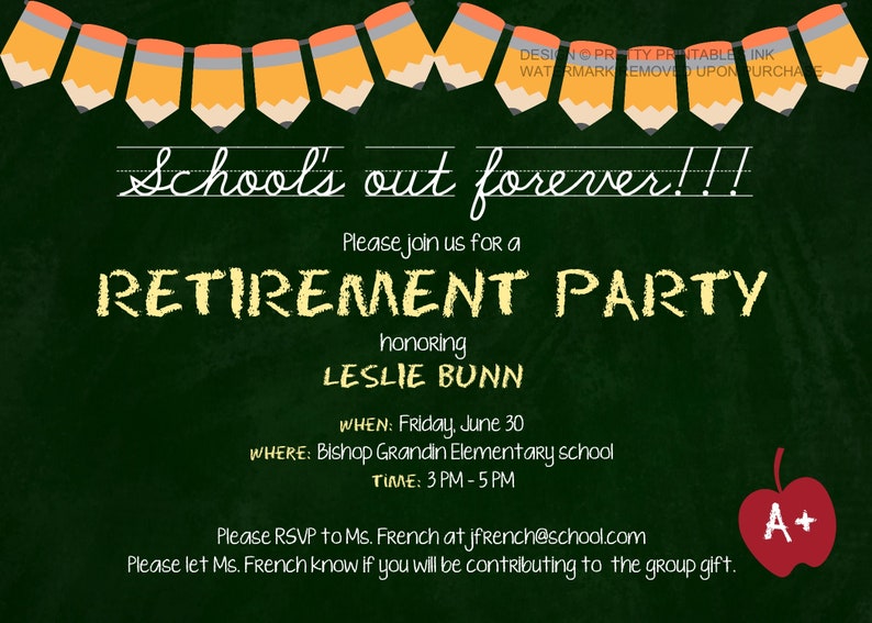 Teacher retirement party invitation printable teacher Etsy