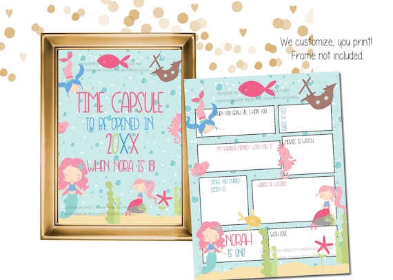 First Birthday Time Capsule Printable | 1st Birthday Time Capsule | Mermaid Birthday Time Capsule | Girl First Birthday Time Capsule Il_570xn