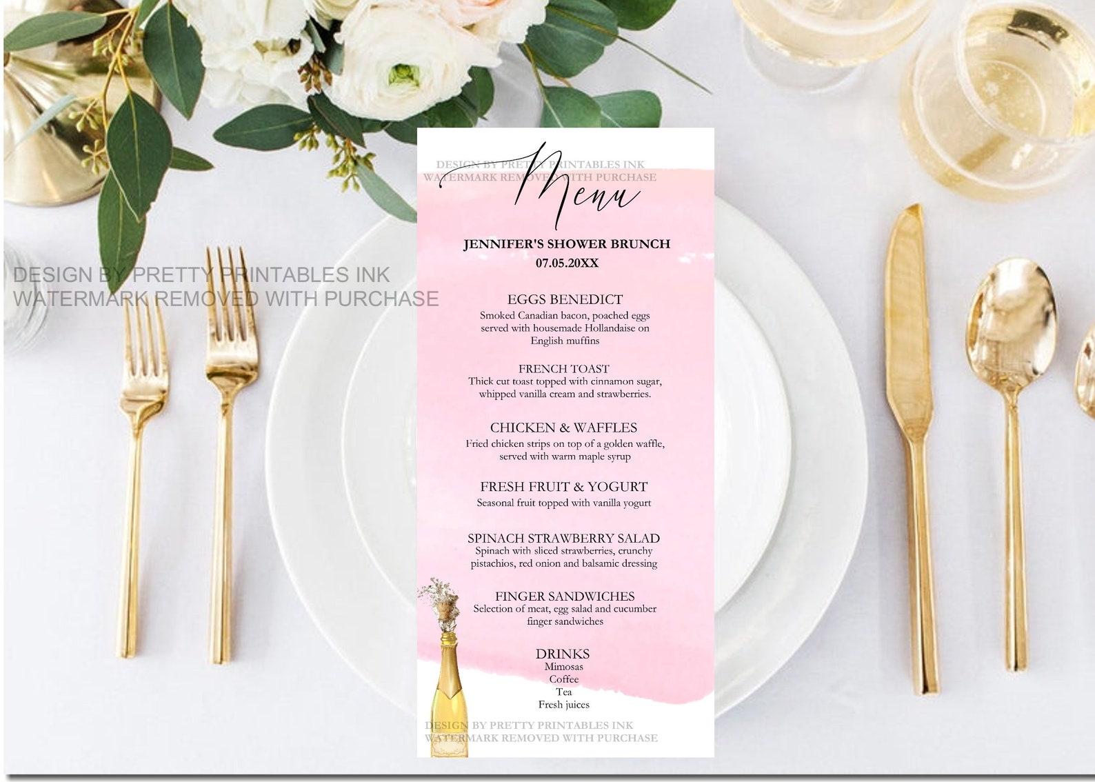 Printable Bridal Shower Brunch Menu Bridal Shower Menu Card Etsy