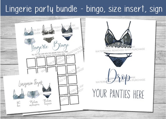 Printable lingerie shower bundle, lingerie party bundle, lingerie size card, lingerie bingo game, lingerie shower games, lingerie sign decor Il_570xn