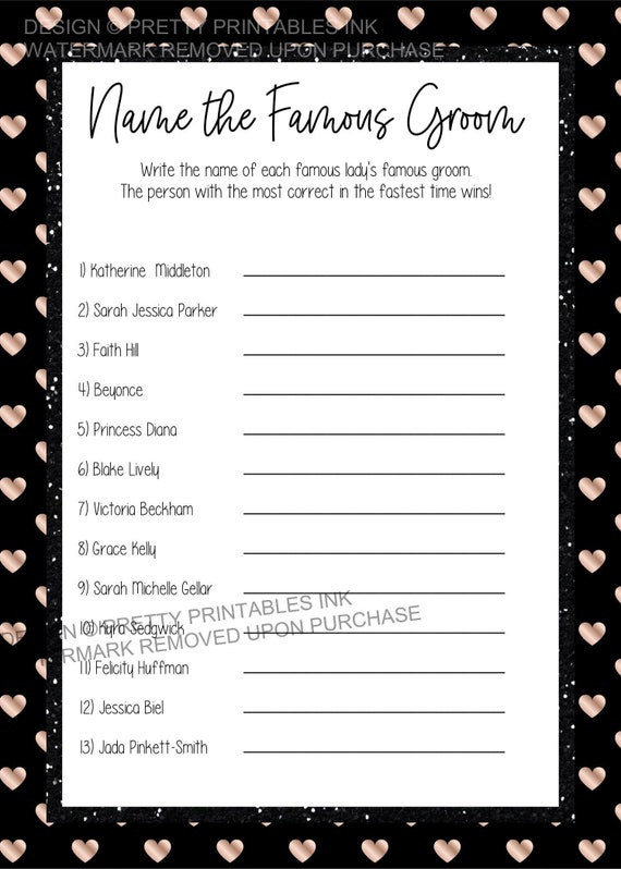 Bridal Shower Games Free Printables Famous Couples FREE PRINTABLE 
