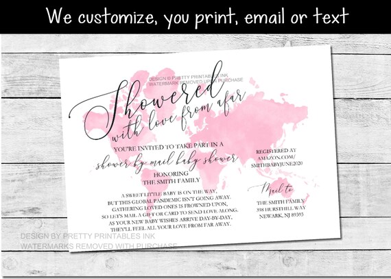 Girl Shower By Mail Invitation Printable, Girl Long Distance Shower Invitation, Baby Shower By Mail Invite, Virtual Baby Shower Invite Il_570xn