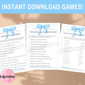 Bow Bridal Shower Game Bundle: Something Blue, Coquette Theme (Digital Download, PDF)