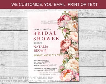 Pink Peony Bridal Shower Invitation Printable, Garden Bridal Shower Invite, Summer Bridal Shower Invite, Floral Bridal Shower Invitation