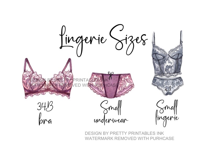 Printable Lingerie Size Card Lingerie Size Insert - Etsy