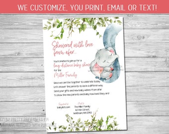 Girl Baby Shower By Mail Invitation Printable | Elephant Baby Shower by Mail Invitation | Girl Long Distance Shower Invitation