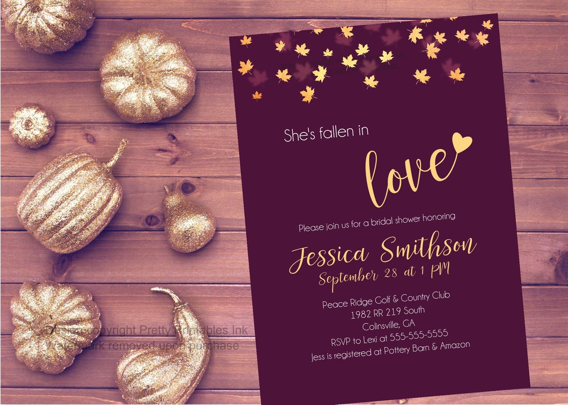 Fall Bridal Shower Invitation Printable Fall in Love Etsy Canada