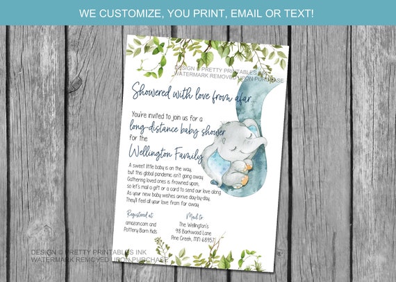 Boy Baby Shower By Mail Invitation Printable | Elephant Baby Shower by Mail Invitation | Long Distance Shower Invitation Il_570xn