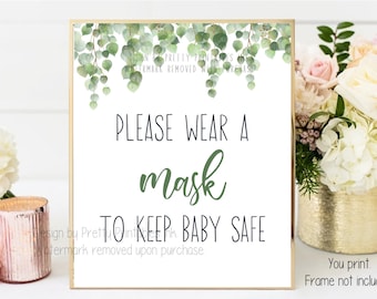 Wear a Mask Sign | Please Wear a Mask Sign | Baby Shower Mask Sign | Baby Mask Sign | Greenery Wear a Mask Sign | Instant Download Mask Sign