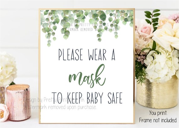 Wear a Mask Sign | Please Wear a Mask Sign | Baby Shower Mask Sign | Baby Mask Sign | Greenery Wear a Mask Sign | Instant Download Mask Sign Il_570xn