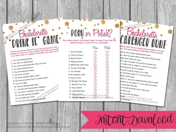 Printable bachelorette games, bachelorette party games, bachelorette game bundle, drink if game, porn or polish game, scavenger hunt Il_570xn