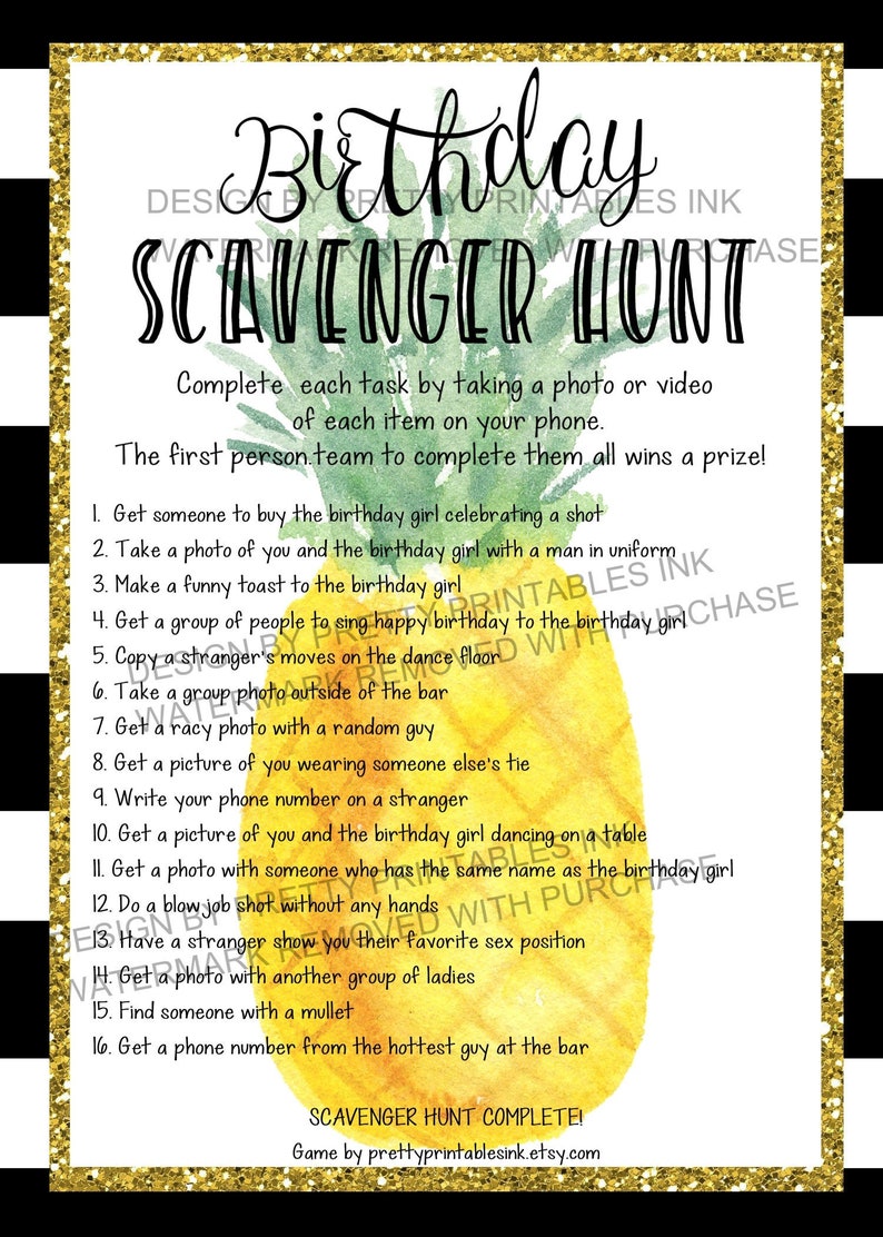 Printable Adult Scavenger Hunt Game Adult Birthday Scavenger Hunt Game ...